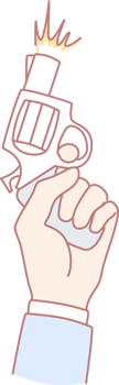 A styled hand illustration grips a gun, showcasing a dynamic firing effect that emphasizes intense action png