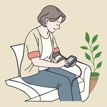 Woman sitting indoors checking blood pressure vector