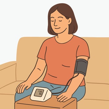 A woman taking blood pressure reading at home vector