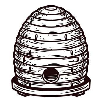 Hand drawn vintage beehive sketch isolated on white background, detailed monochrome illustration vector