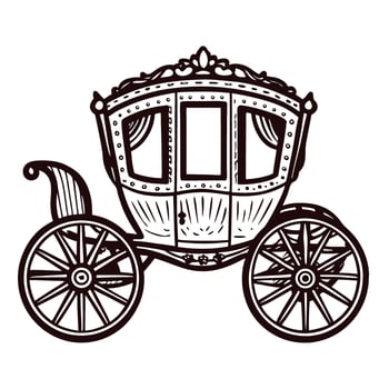 Ornate hand drawn vintage royal carriage with elegant decoration and large wheels isolated on white background vector