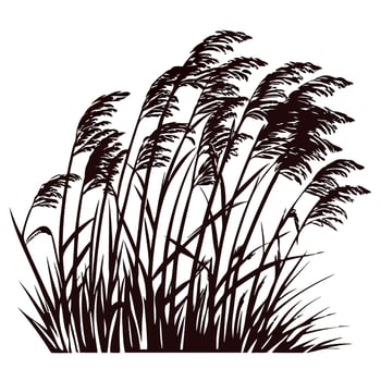 Silhouette of tall grass swaying in wind against white background vector
