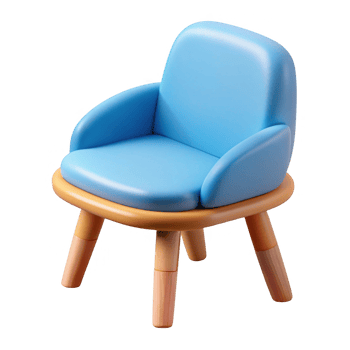 Cartoon blue chair with wooden legs isolated on transparent background png