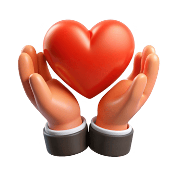 3d render of hands holding a red heart isolated on transparent background png