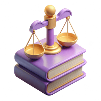 Purple scales of justice on books isolated on transparent background png