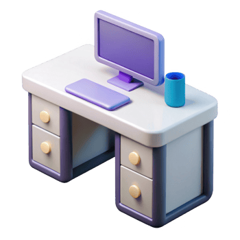 3d rendered desk with computer isolated on transparent background png