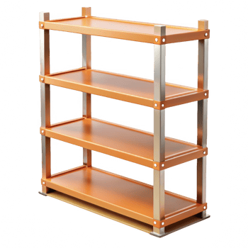 Four tier orange shelving unit isolated on transparent background png