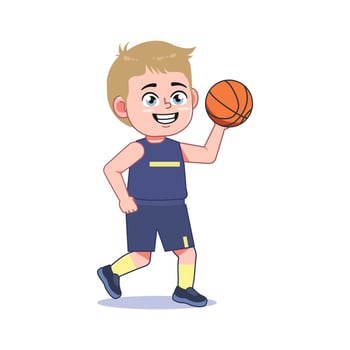 Blond Cute Little Boy Cartoon Playing Basketball Passing vector