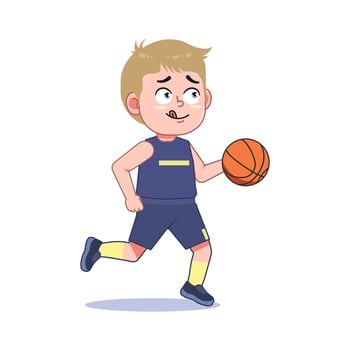 Blond Cute Little Boy Cartoon Playing Basketball Sprint Dribble vector