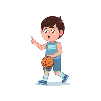 Cute Little Boy Cartoon Playing Basketball Point Guard Dribble vector