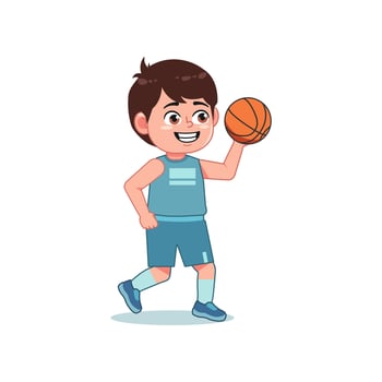 Asian Cute Little Boy Cartoon Playing Basketball Passing and Dribbling vector