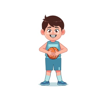 Cute Little Boy Cartoon Playing Basketball Hold and Keep Ball vector