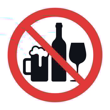 Prohibition Sign Featuring Beer Mug Wine Bottle and Wine Glass with a Red Circle and Slash Indicating No Alcohol Allowed red prohibition vector