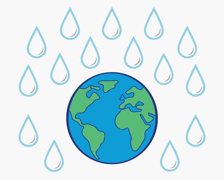Illustration depicting the earth with raindrops symbolizing climate change and environmental awareness. vector