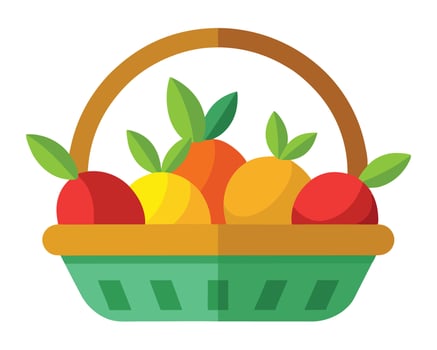 A colorful illustration of a basket filled with fresh and delicious assorted fruits vector
