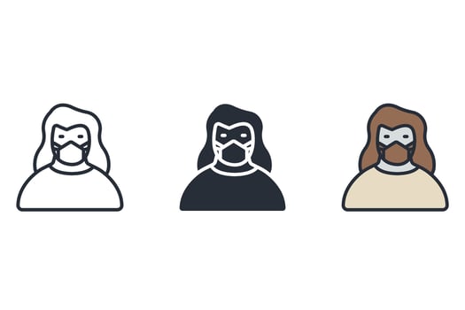wearing mask Thin set color icons vector