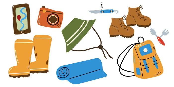 Campfire elements set. Hiking elements. vector
