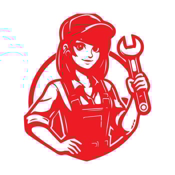 Retro cartoon drawing of a business woman Mechanic Car Repair Silhouette with a wrench vector