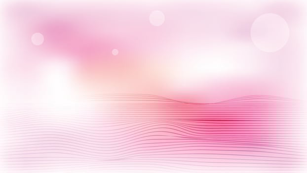 Pink and peach gradient abstract background with glowing bokeh and linear wave motion design vector