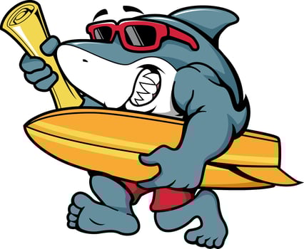 Shark Mascot Surfing Adventure Begins vector