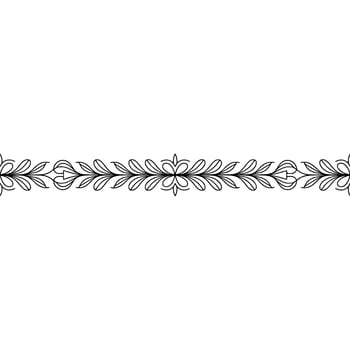 Floral Border Ornament, Black Line Art on White, Decorative vector