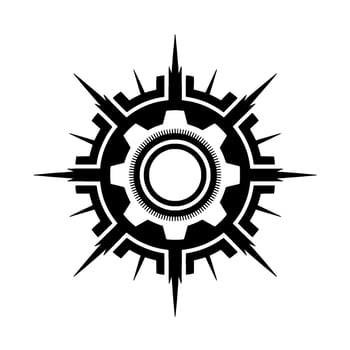 Geometric Mechanical Sunburst Gear Black White vector
