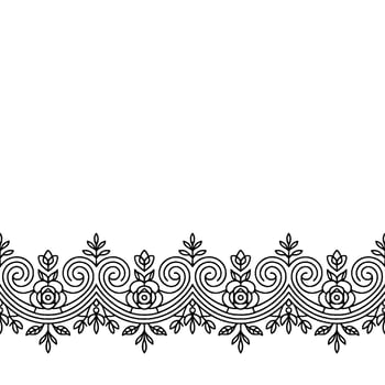 Elegant Black White Floral Border , Decorative Scrollwork, Seamless Pattern vector