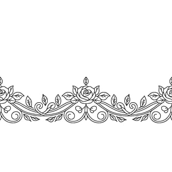 Elegant Floral Border, Rose Pattern, Black White, vector