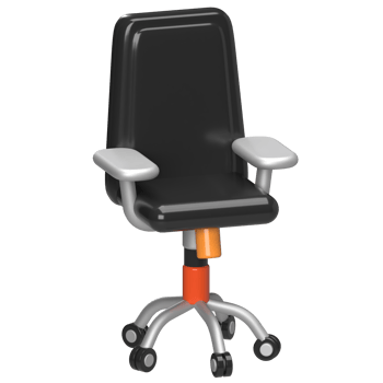 Office Chair in Black and Orange, 3D Furniture Icon png