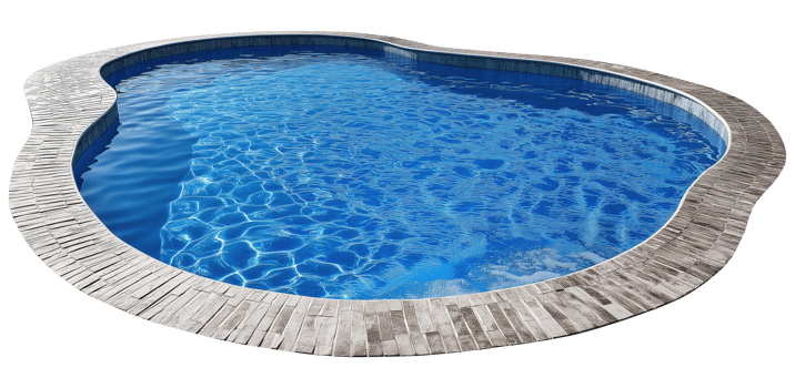 Swimming pool with clear blue water surrounded by stone tile deck, isolated on transparent background png