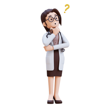 3D render woman doctor character is thinking about something png