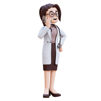 3D render woman doctor character is talking on her cell phone png