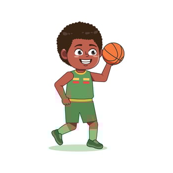 African American Cute Little Boy Cartoon Playing Basketball Passing vector