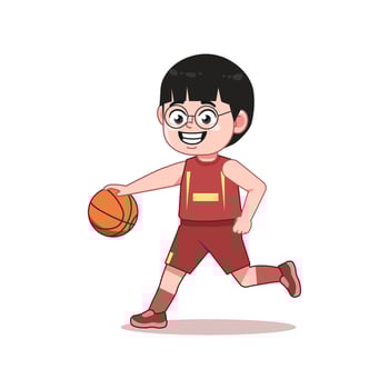 Chinese Happy cute kid boy play train basketball Dribble vector