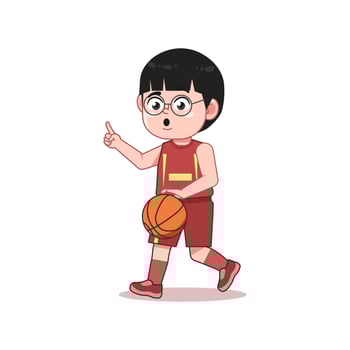 Chinese Happy cute kid boy play train basketball Point Guard Dribble vector