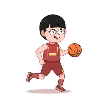 Chinese Happy cute kid boy play train basketball Passing and Dribbling vector