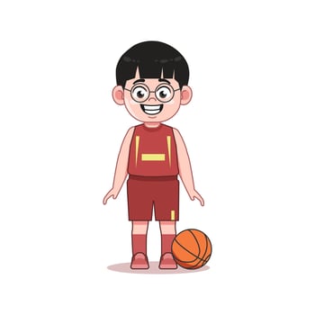 Chinese Happy cute kid boy play train basketball vector