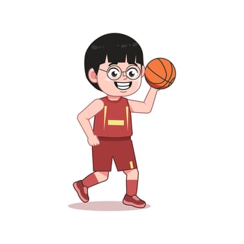 Chinese Happy cute kid boy play train basketball Passing Ball vector