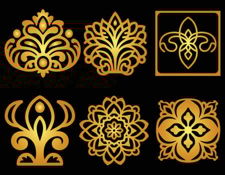 A Set OfGold Line art Stylized ornament seal Background vector