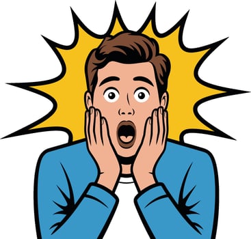 Shocked man with open mouth expression in pop art style illustration vector