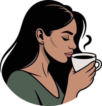 Woman drinking coffee in a cup illustration vector