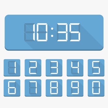 Clock and set of digital numbers, flat design vector
