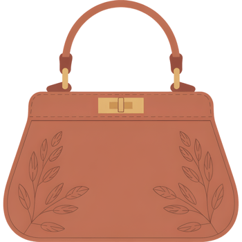 Brown handbag with clasp and leaf like embossing png