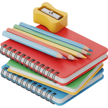 Stack of notebooks and colored pencils png