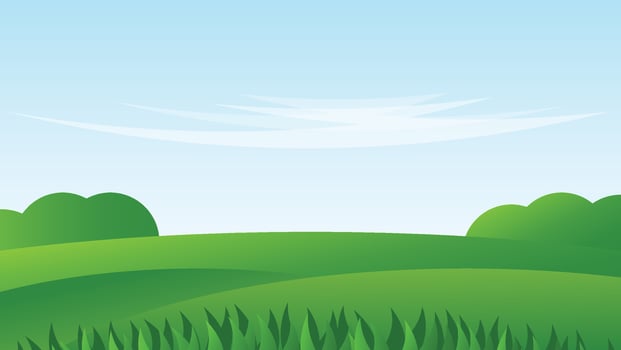 green field with grass and blue sky background. nature landscape cartoon scene vector