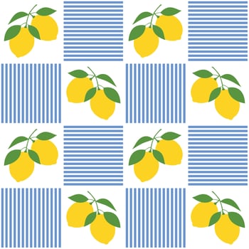Simple lemon fruit pattern on checkered background vector