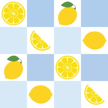 Seamless lemon pattern on checkered background vector