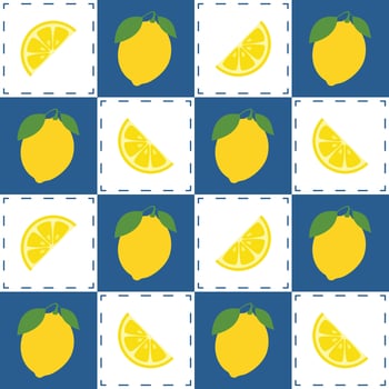 Citrus lemon seamless pattern on checkered background vector