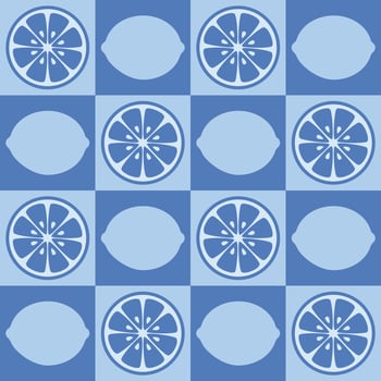 Lemon fruit seamless pattern on blue checkered background vector