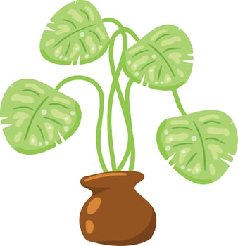 Houseplant in a brown pot with green tropical leaves. vector